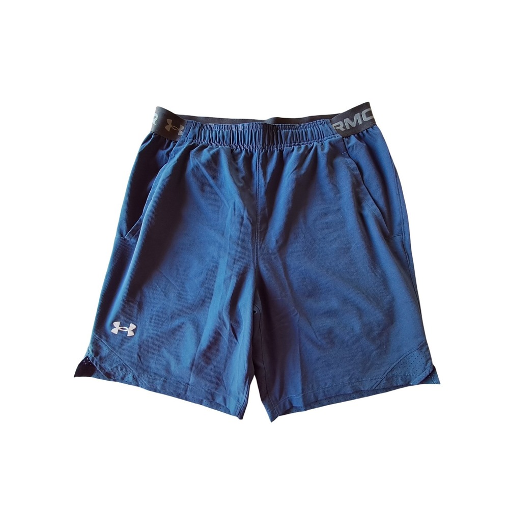 Under Armour Mens Blue Athletic Training Shorts Fitted Large Pockets Gym Running